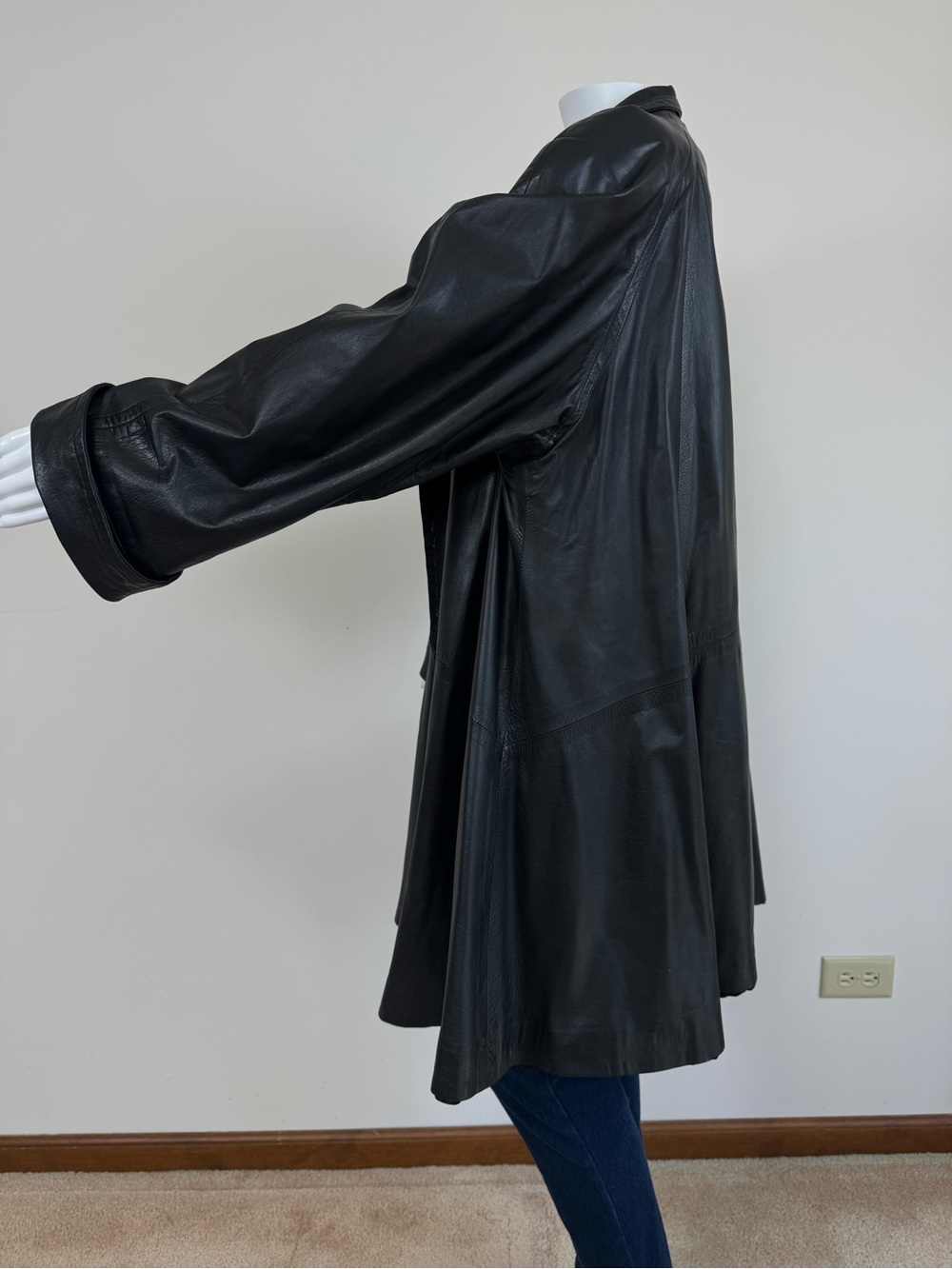 York Furrier Butter Soft Lambskin Leather Coat Black Oversized Y2K A Line Sz S - Picture 6 of 15